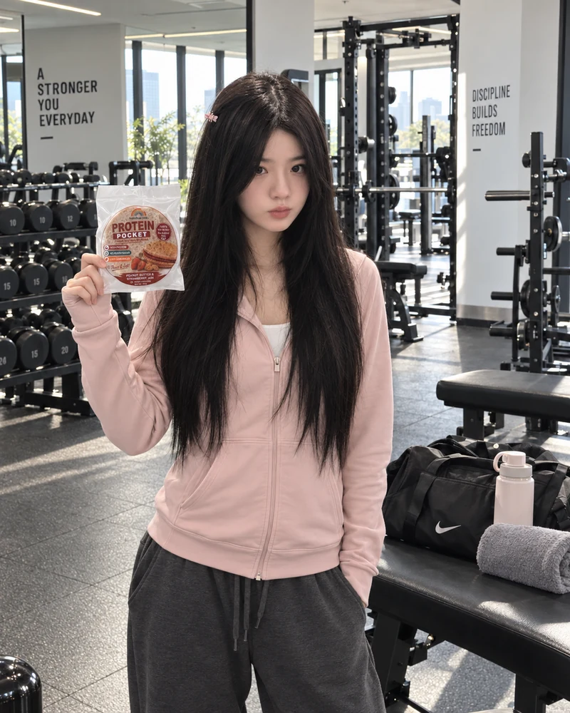 Cici with a Protein Pocket at the gym